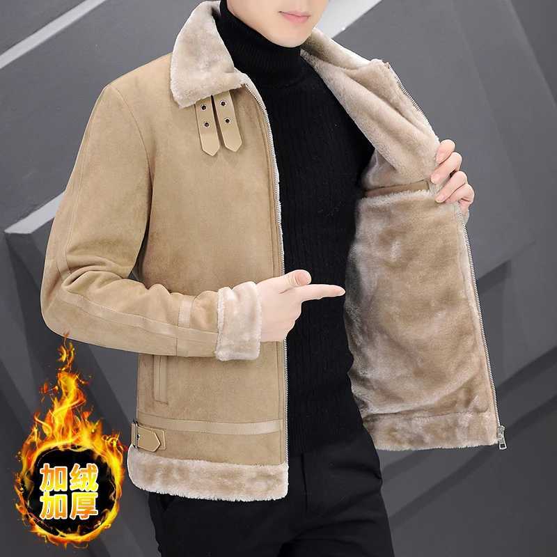 2024 Winter New Fleece To Thicken All In One Skin Warm Jacket Coat Mens Suede Casual Warm OuterwearXJ241017