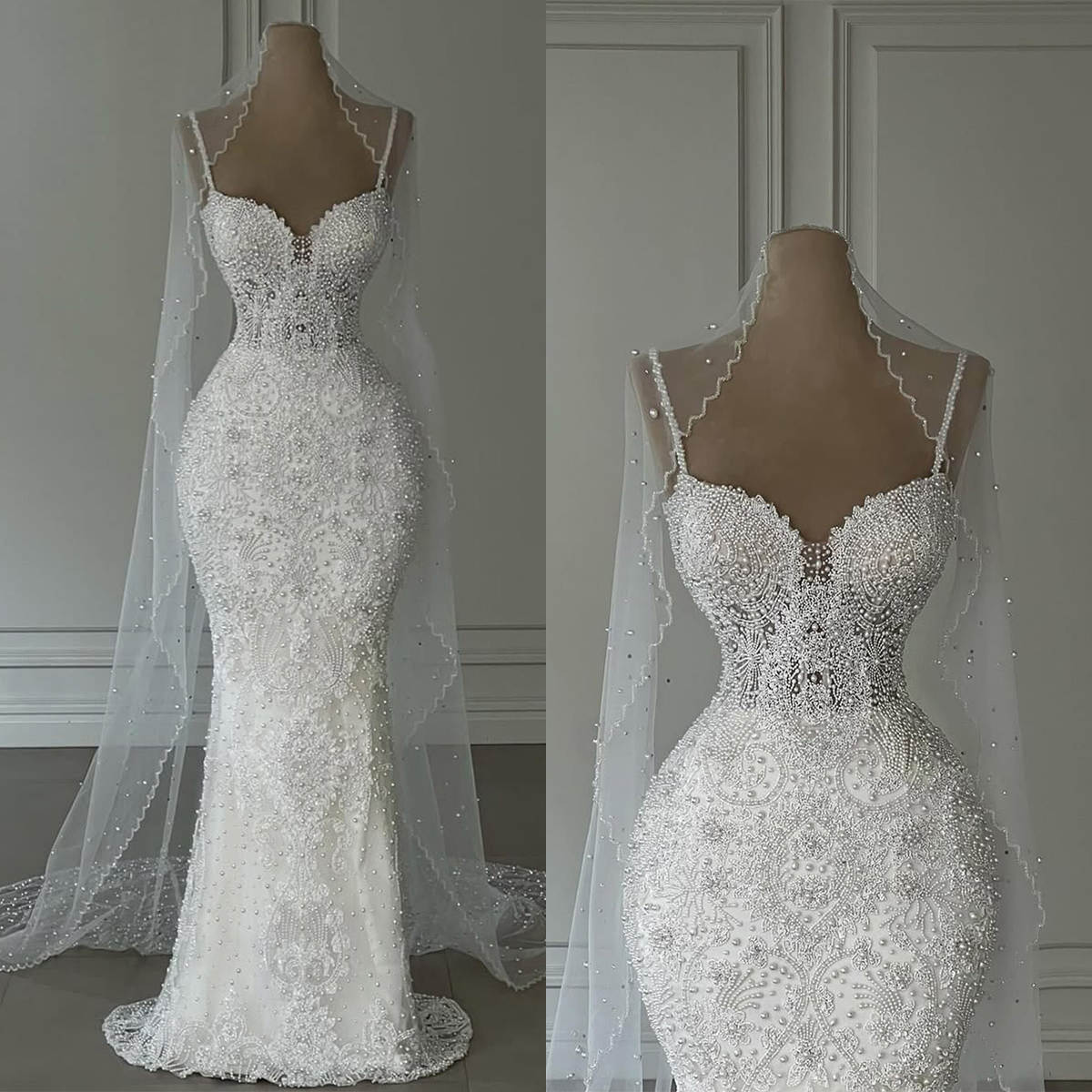 Luxury Mermaid Wedding Dress Appliques Pearls Beading Sweetheart Neck Bride Gowns Beaded Sleeveless Bridal Dresses Custom Made