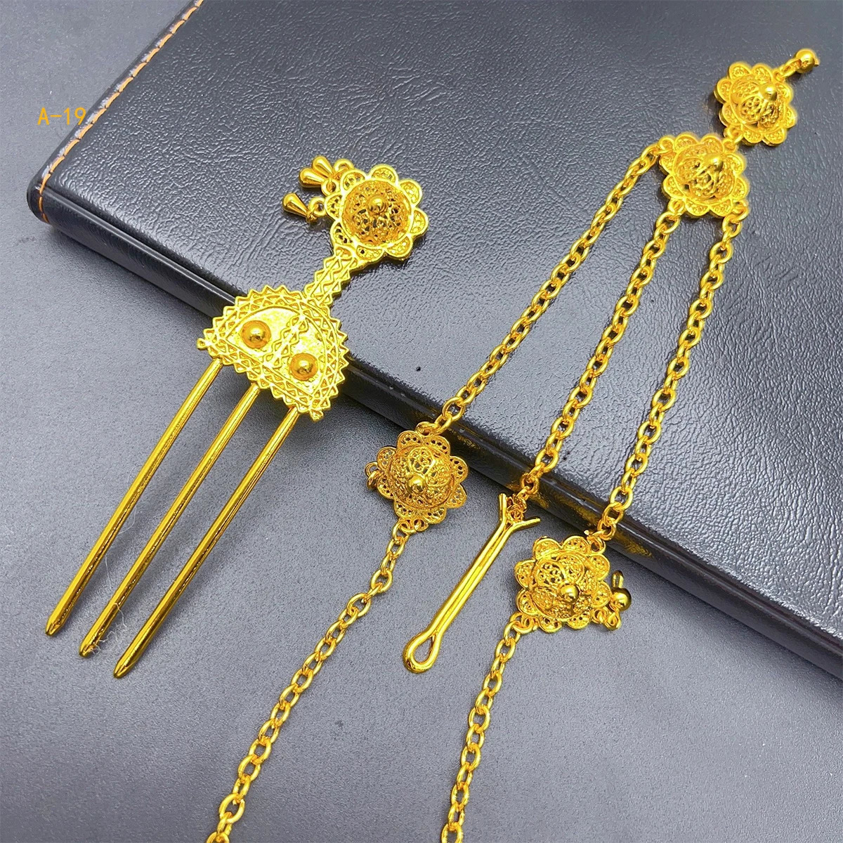 Ethiopian Flower Shape Gold Plated 6pcs Jewelry Sets For Women Dubai Nigerian Necklace Jewellery Set Wedding Party Gifts 241016