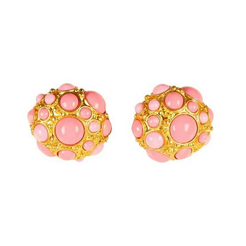 Retro French spherical womens earrings sweet romantic colored resin part ear clip gift W241017