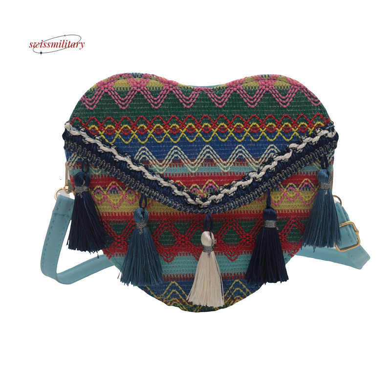 Ethnic style knitted tassel for women 2024 fashion new heart-shaped crossbody Bohemian shoulder bag #16 swissmilitary