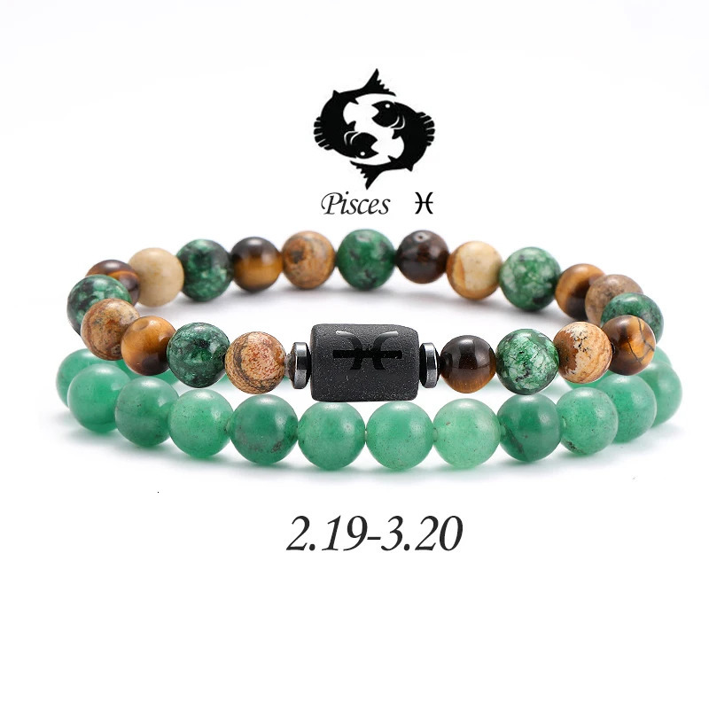 2 pieces/set of Zodiac Natural Stone Bracelets Leo Capricorn Taurus Cancer Bracelet Womens Couple Friendship Jewelry Gift Bracelet 241017