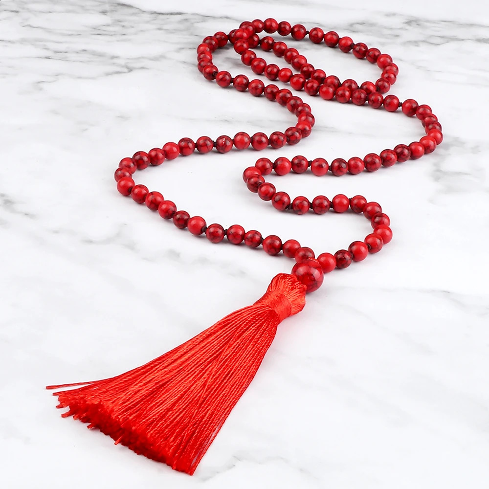16 fashionable Mala natural tiger eye stone necklaces for men 6mm 108 bead necklace with tassel pendant Buddhist fashion jewelry gift 241017