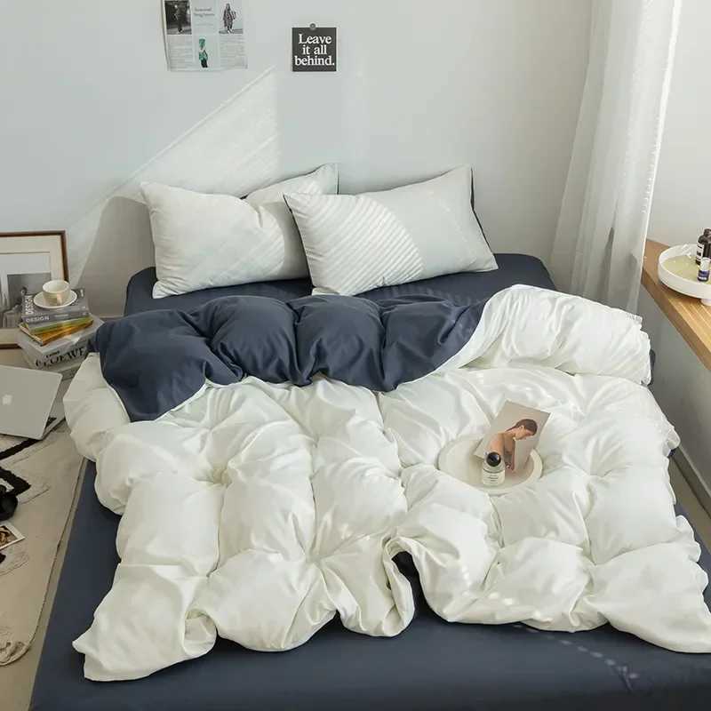 Nordic Bedding Set with Duvet Cover Bed Sheet Pillowcase Single Couple Bedspreads King Queen 1/2 People Solid Color Bed LinenXJ241015