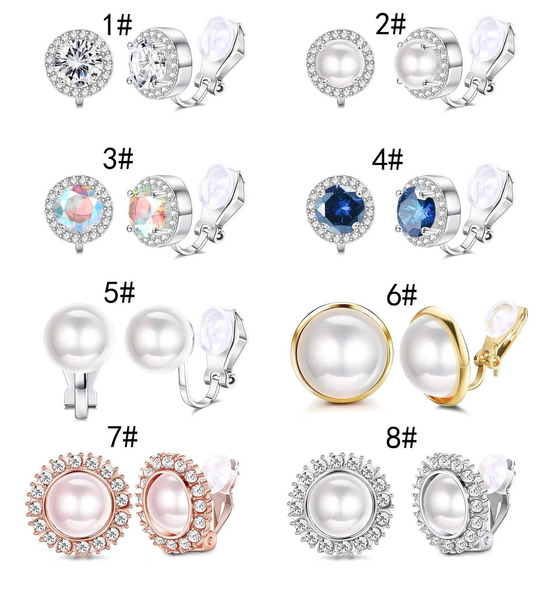 1 pair of candy colored geometric zircon pearl earrings European earrings Womens earrings clip fake perforated earrings W241017