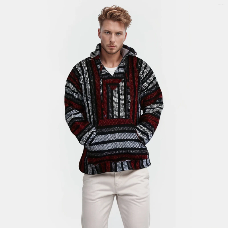 Mens Hoodies 3D Hippie Hoodie For Men Ethnic Style Pullover Hooded Sweatshirt Drawstring Pocket V Neck Streetwear