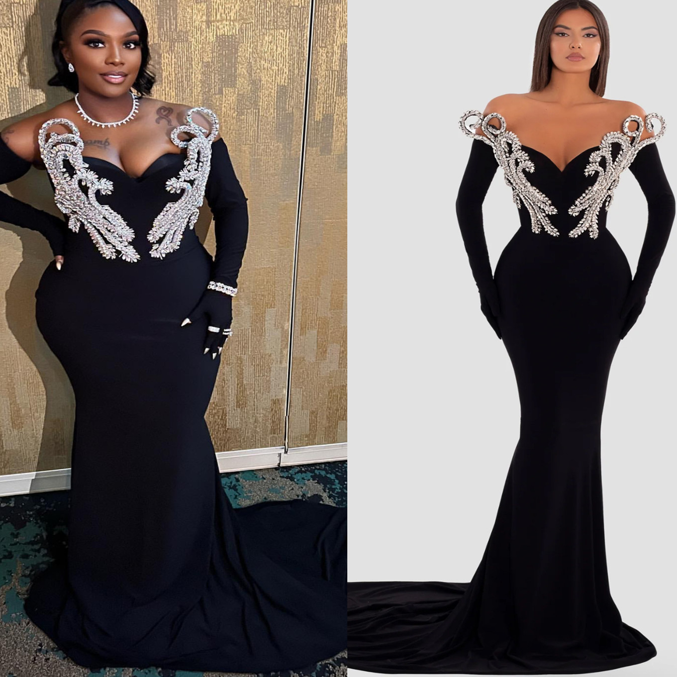 Aso Ebi 2024 Black Mermaid Prom Dresses Rhinestones Satin Stylish Evening Formal Party Second Reception Birthday Gowns Dress For Special Occasions ZJ0