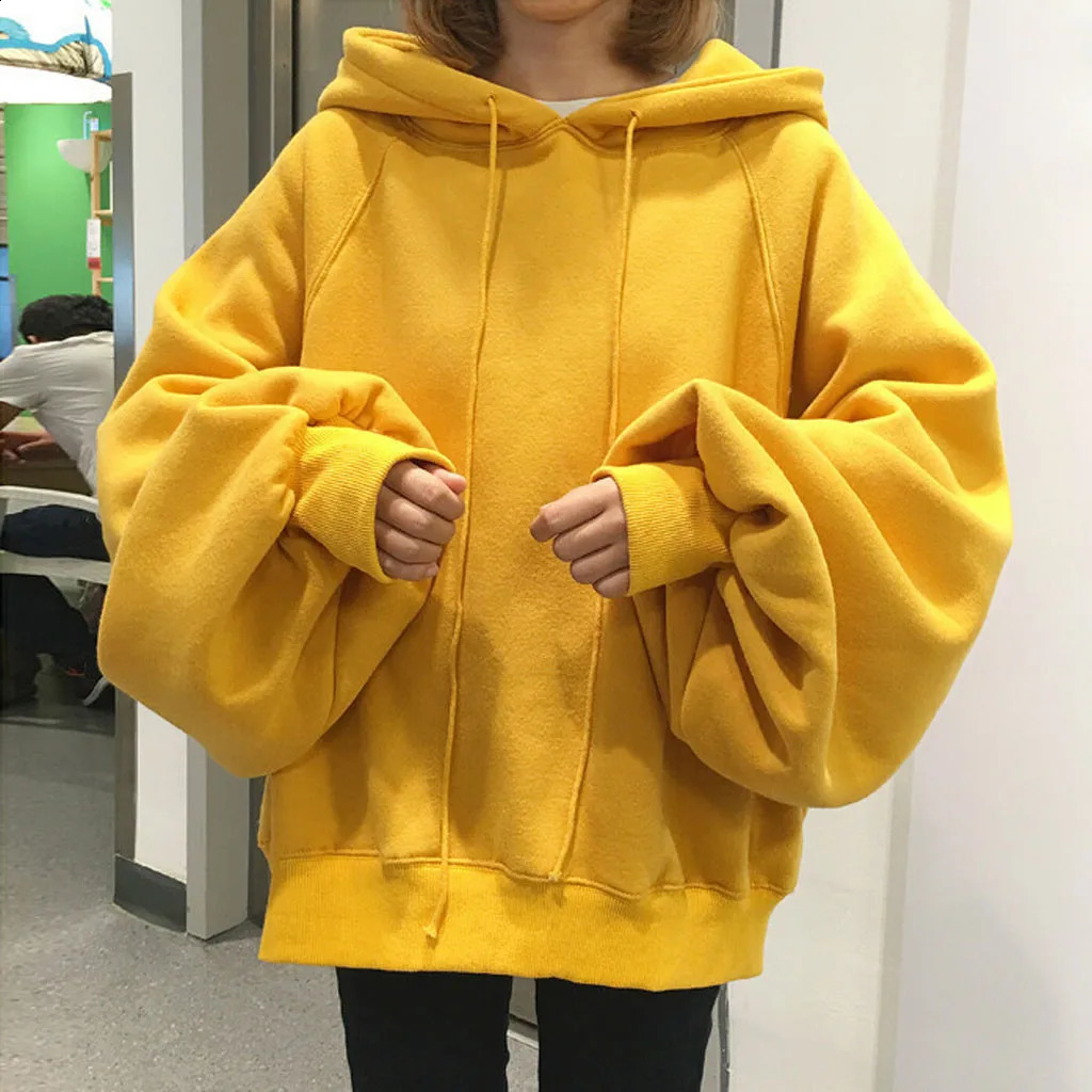 Solid Color Black Oversize Sweatshirts Women Plus Size Loose Hooded Pullovers Sweater Warm High Quality Sportwear sudaderas 241017