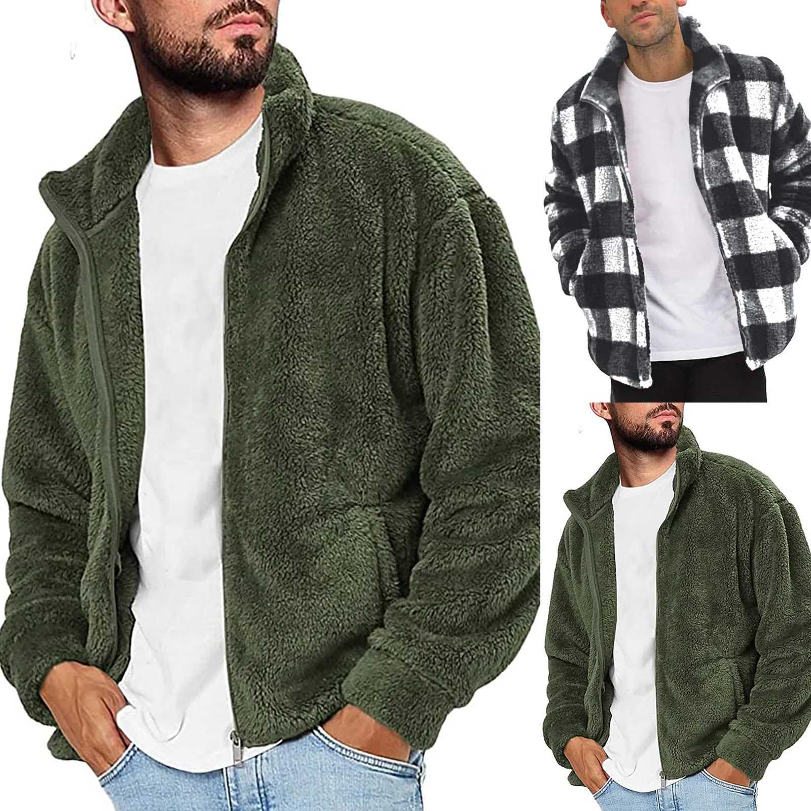 2021 Hot Men Fuzzy Sherpa Jacket Casual Winter Fleece Stand Collar Zip Up Outwear Coat Simple Personality Warm New Jacket XJ241017