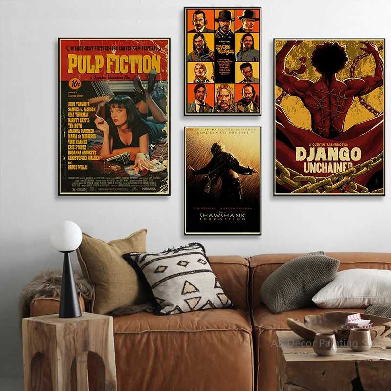 Classic Movie Collection Retro Posters Pulp Fiction/Django Unchained Prints Tarantino Vintage Home Room Art Wall Decor PaintingXJ241016