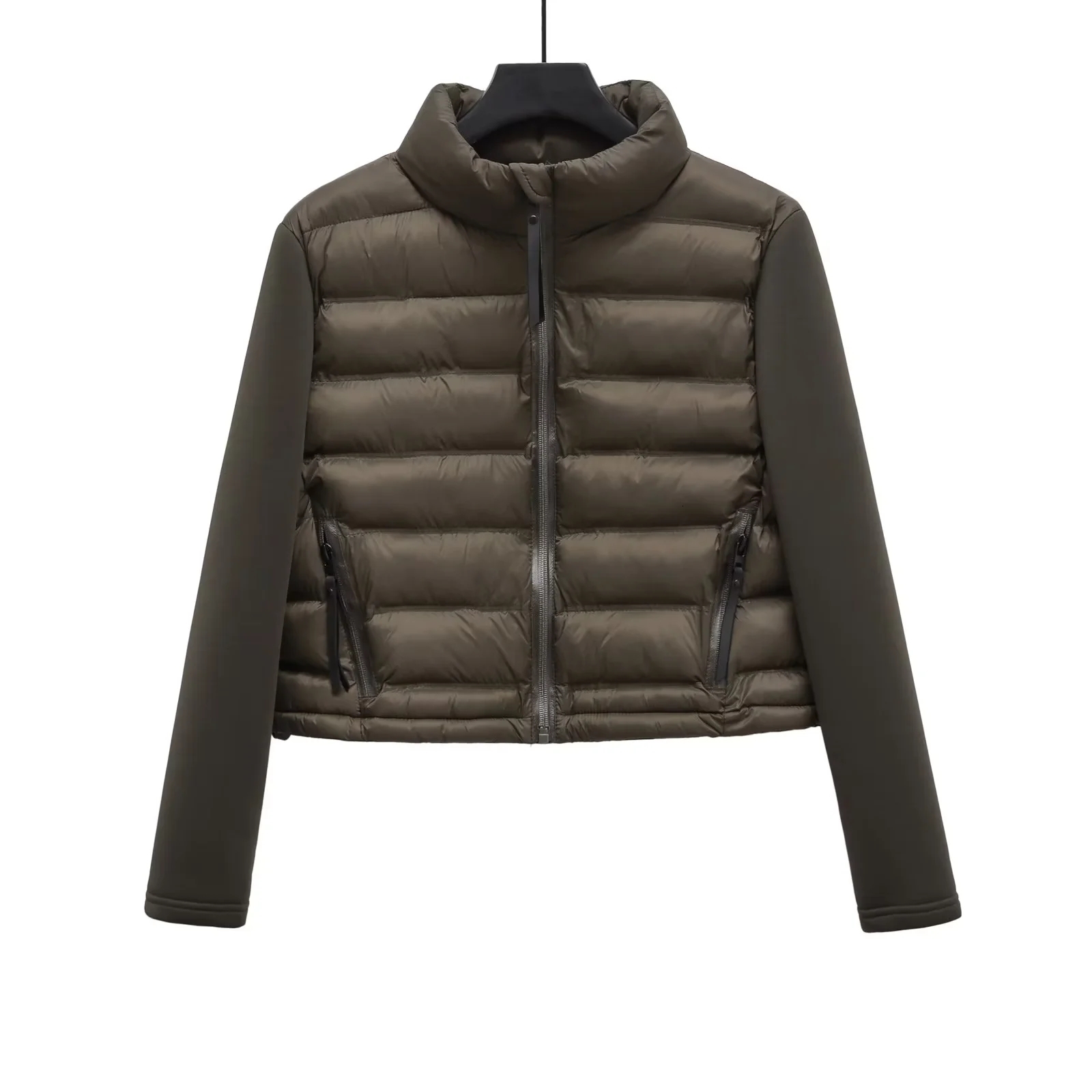 Casacos De Inverno Feminino Szatrafins Woman's Jacket Patchwork Cropped Long Sleeve Coat Armygreen Parkas Veste Femme Parki