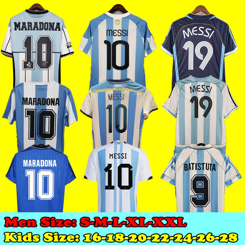 Men Kids Argentina Retro Soccer jerseys Maradona Kempes Batistuta Riquelme KUN AGUERO AIMAR Vintage Football Shirt 1978 1986 1994 1998 2000 2001 2002 2006 2010