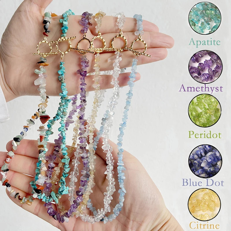 Natural Blue Stone Necklace Irregular Treatment Gravel Sea Blue Gem Crystal Quartz Chip Bead Necklace 241017