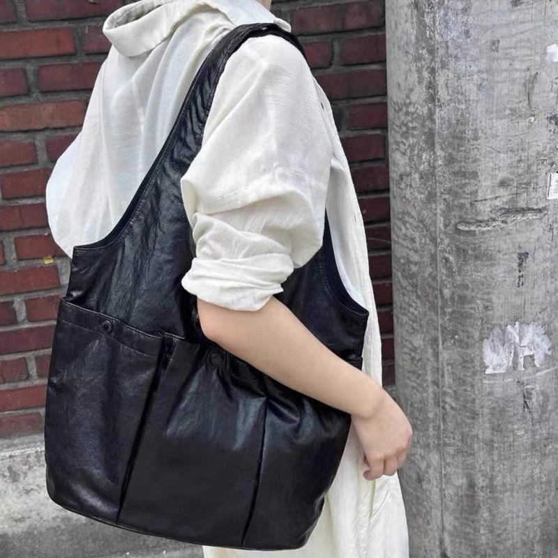 Soft Leather Women Shoulder Large Capacity Multiple Pockets Female Handbag Black Bolsa Feminina Girl Underarm Totes Bag