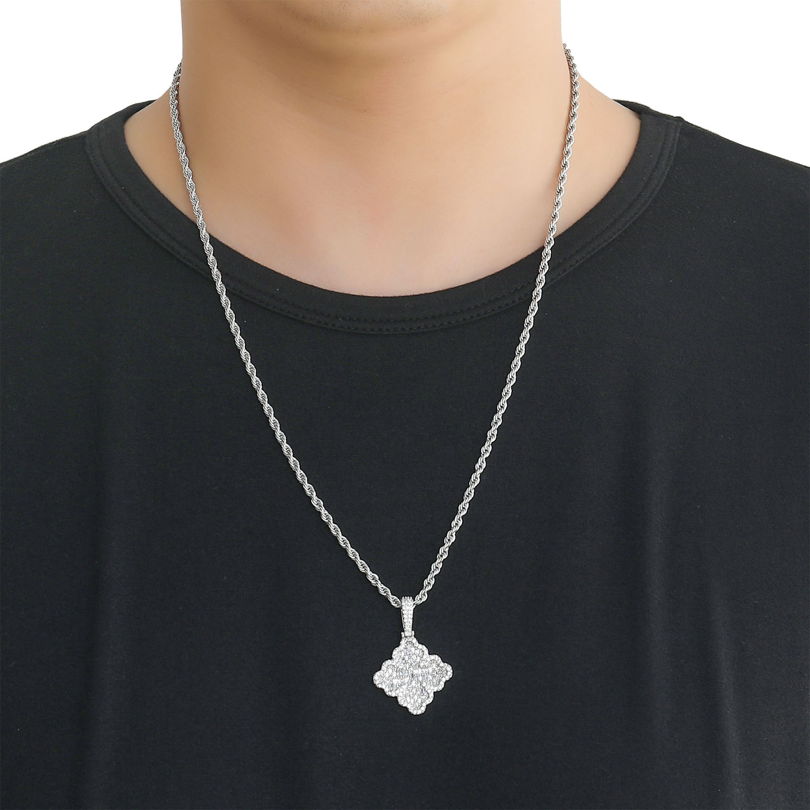 Classic Cross Flower Pendant Necklace 5A Zircon Men Women Couple Jewelry Gift
