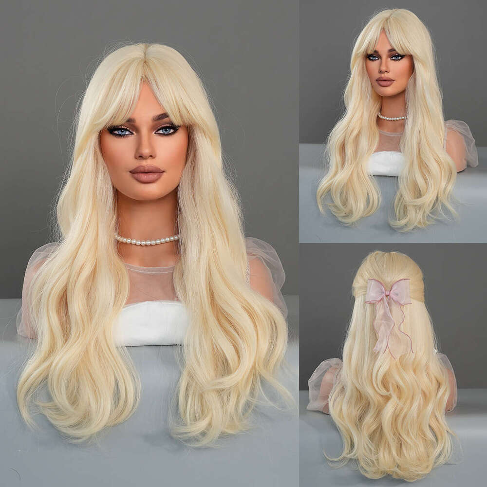 Hot Selg Golden With Long Curly Hair And Eight Character Bangs, High-Quality Synthetic Cosplay Wig