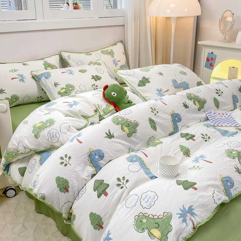 Cartoon Dinosaur Bedding Set Bed Flat sheet Pillowcase Twin Full Queen Princess Style Bed Linen Kids Girls Duvet Cover No FillerXJ241015