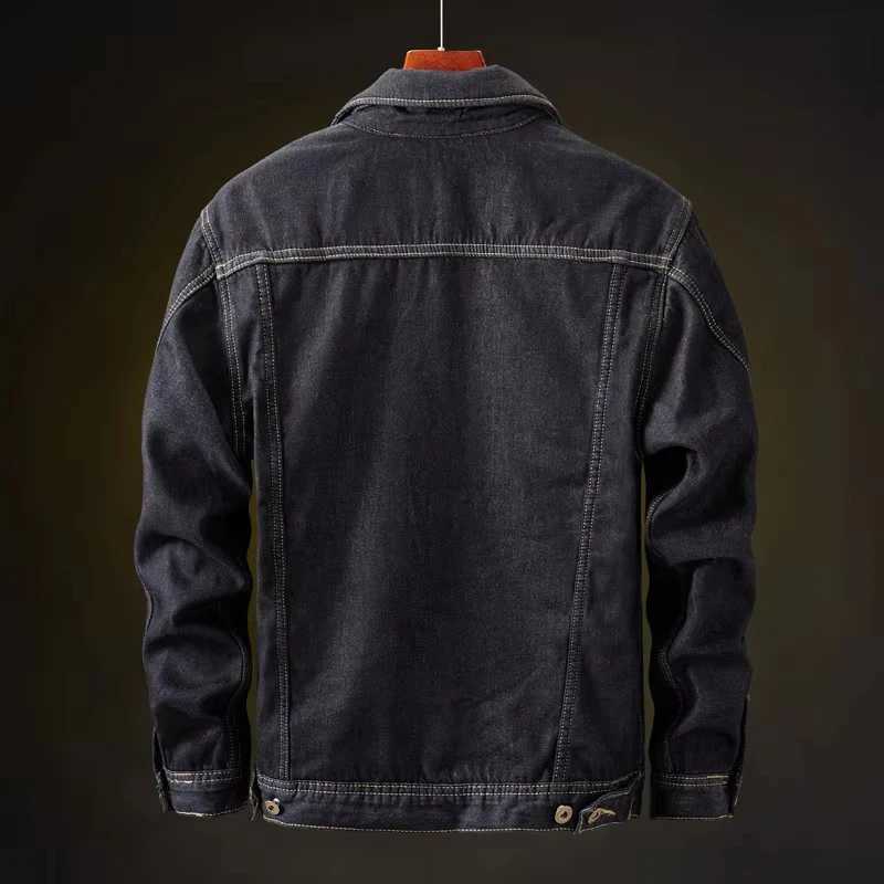 Winter mens denim jacket fashionable mens retro streetwear punk motorcycle denim jacket mens lapel wool warm denim jacket clothing X241017