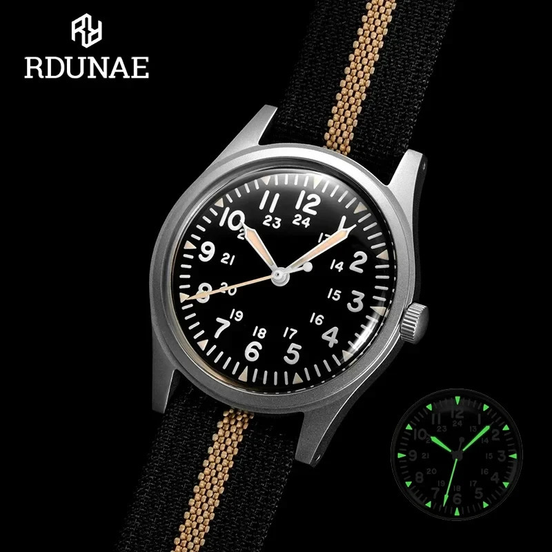 RDUNAE 345mm Mens Quartz Watch Retro G10 Military Sanyota 2035 Movement 241009