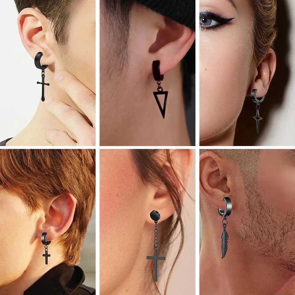 1 pair of neutral punk fashion cross pendant earrings clip non perforated earrings fake earrings mens jewelry daily wearing gifts W241017