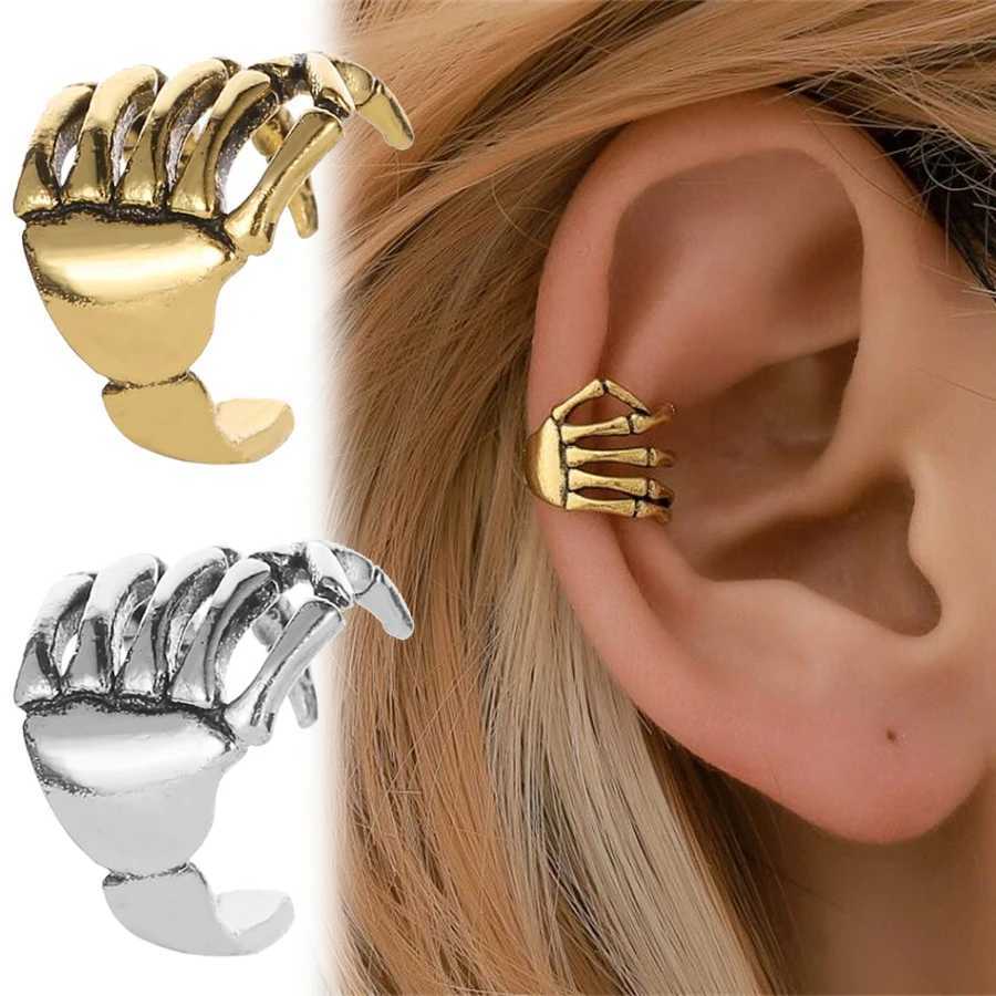 Punk Rock Retro Hand Bone Earrings with Cuffs clipped onto Earrings Suitable for Women Non Perforated Fake Cartoon Fashion Earrings Party Jewelry Gift