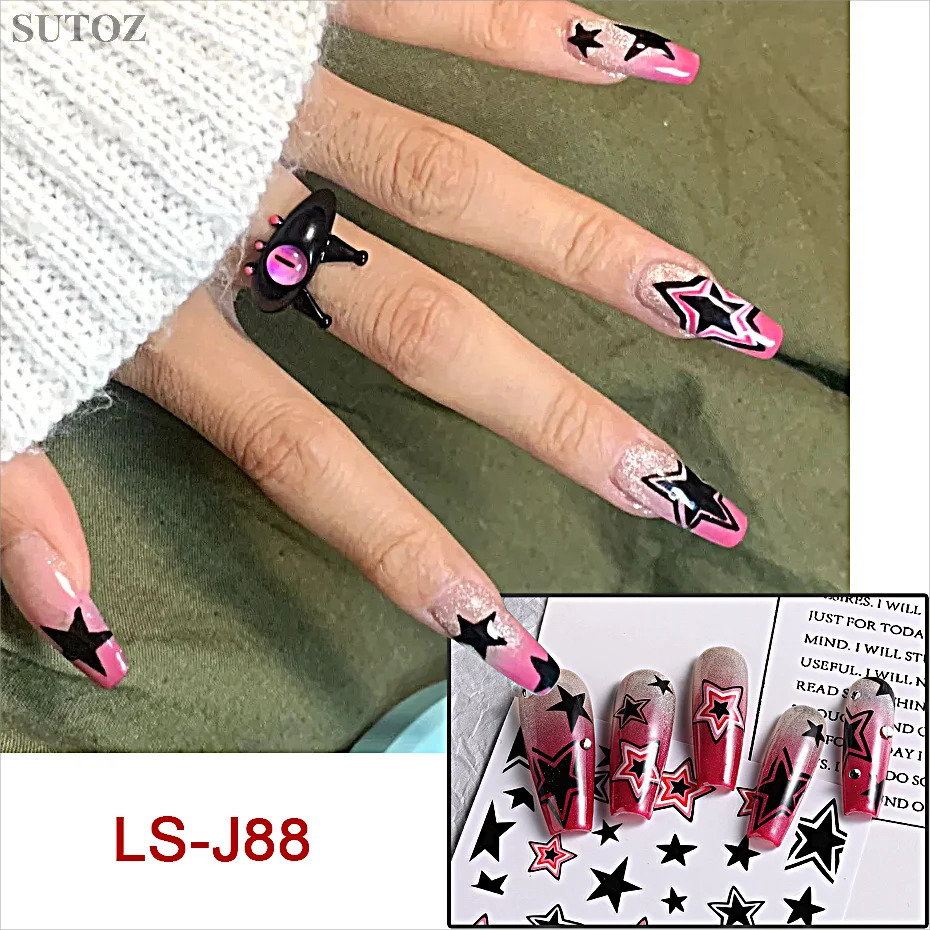 3D Stars Nail Art Stickers Summer Pink Black Irregularly Star Decals Y2K Sweet Cool Style DIY Manicure Decorations LS-J88 241007