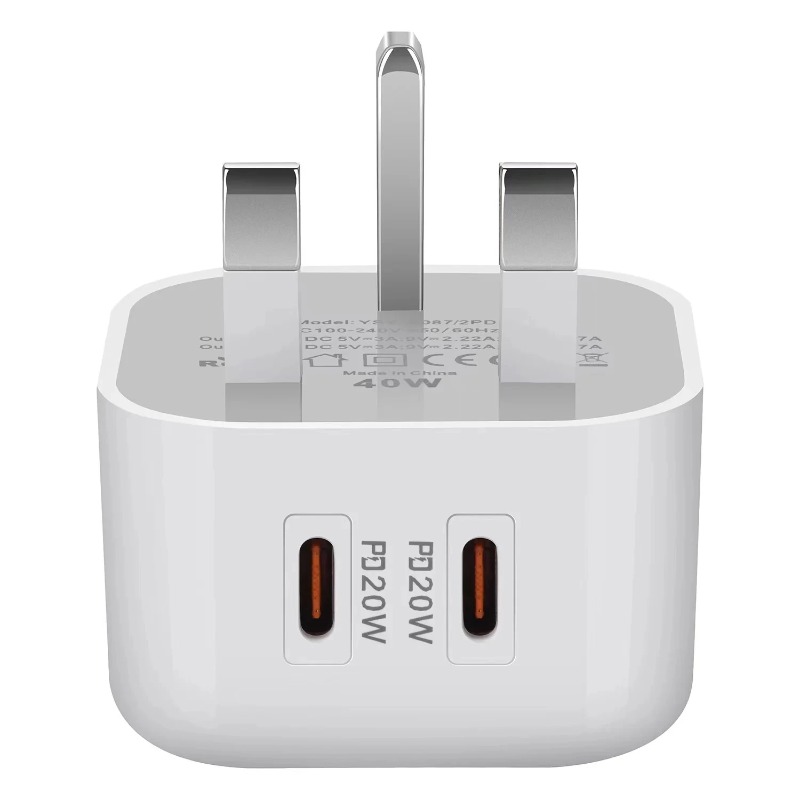 40W Dual USB C Wall Charger PD Fast Charging Block Type C Quick Charging Power Adapter US/EU/UK Plug For iPhone 16 15 14 13 Pro 12 Pro Mini iPad Samsu