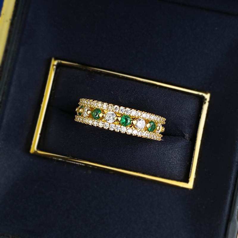 Sterg Sier Emerald Moissanite Engagement Ring| Real Dia Eternity Band