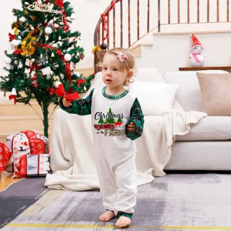 Christmas Set Spring and Autumn Family Matching Pajama Set Christmas Tree Printed Green Checkered Pants 2-piece Set Pajama Set E105 W241015