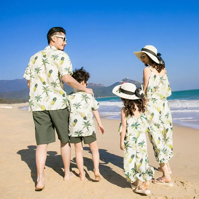 Summer Vacations Family Outfit Woman Jumpsuit Beach Matching Clothing Sets Mom and Daughter Overalls Pants 241017