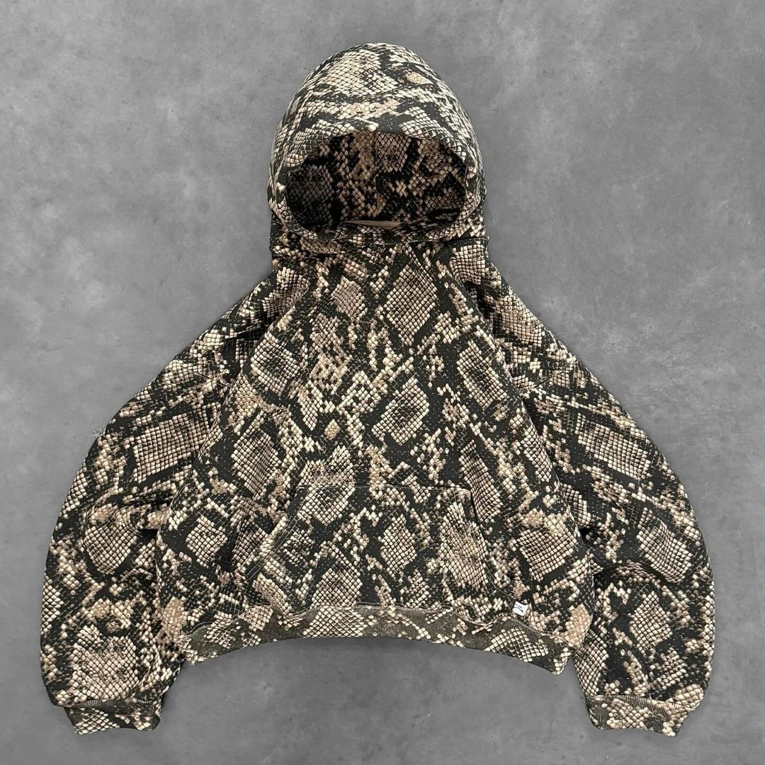 American Harajuku Snake Texture Pattern Zipper Hoodie Womens Y2K Street Hip Hop Trendy Sweatshirt Autumn Jacket 241017