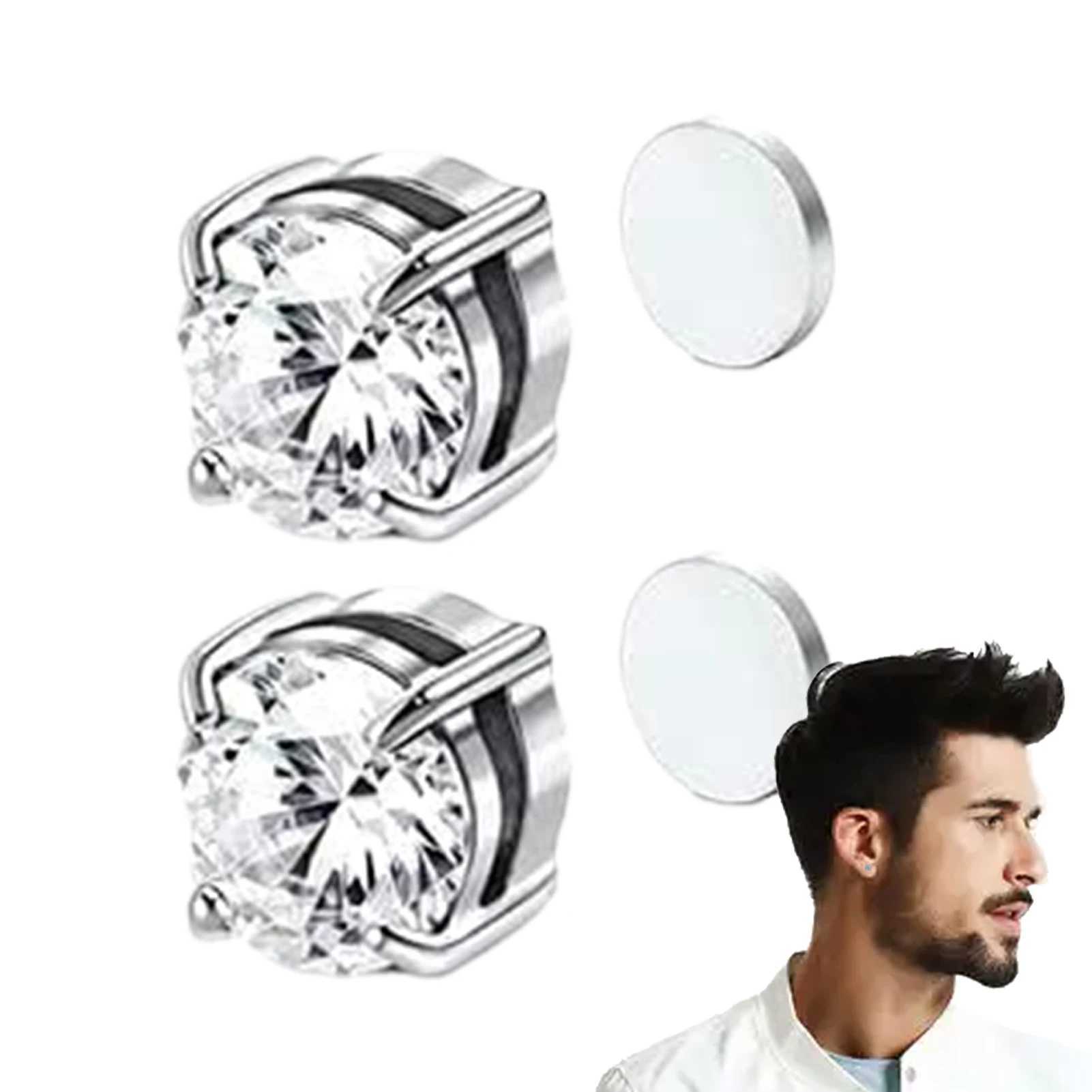 1 pair of crystal magnetic earrings easy to use suitable for women men punk round zircon magnetic earrings no perforated jewelry W241017