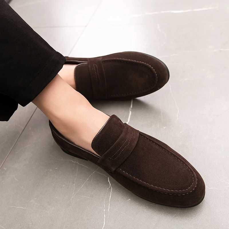 Spring Casual Genuine Leather Suede Loafer Shoes Mens Soft Trends Nighlub Shoes Man Footwear for Man Fi FlatsXJ250118