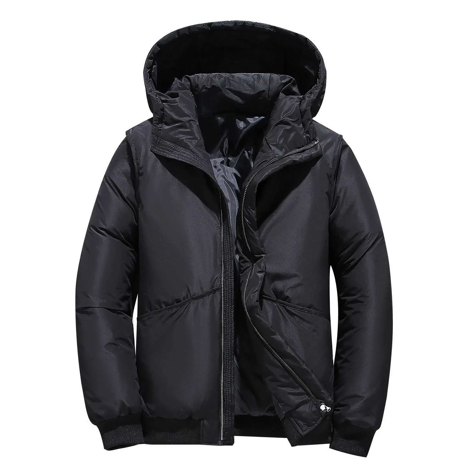 2024 New Mens Winter Down Jacket Short Hooded Thick Solid Color Coat Mens Fashion Coat X241017