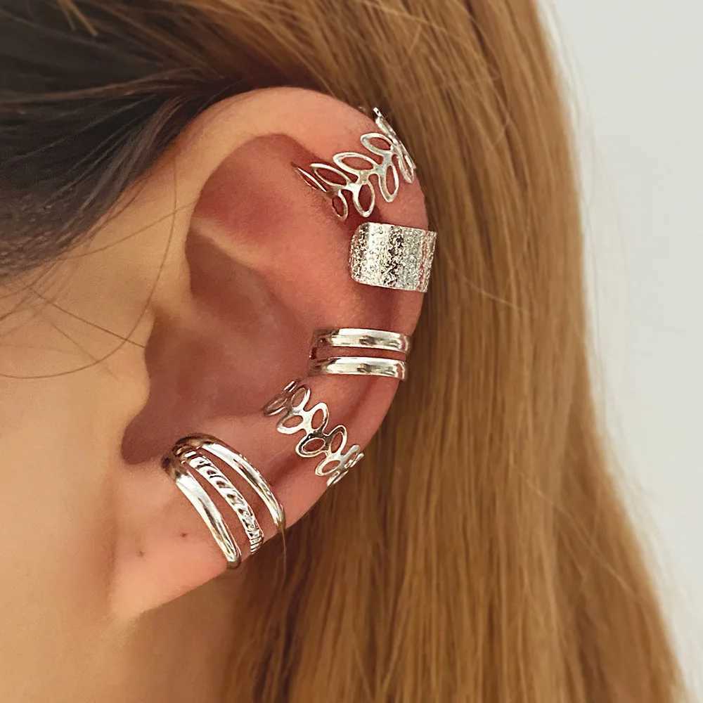 LATS silver leaf clip earrings suitable for female creativity simple C-ear sleeves non perforated ear clip set trendy jewelry gifts W241017