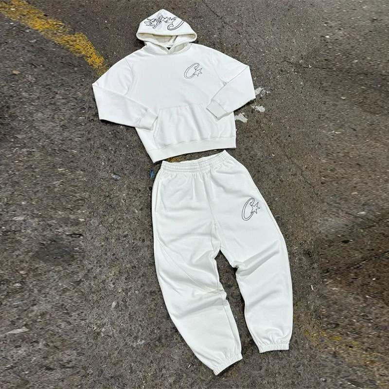 Fashion Tracksuit Printed Two Piece Set Mens Printing Versatile Hoodie Street Retro Y2k Spring Autumn Casual Streetwear Suit 241017