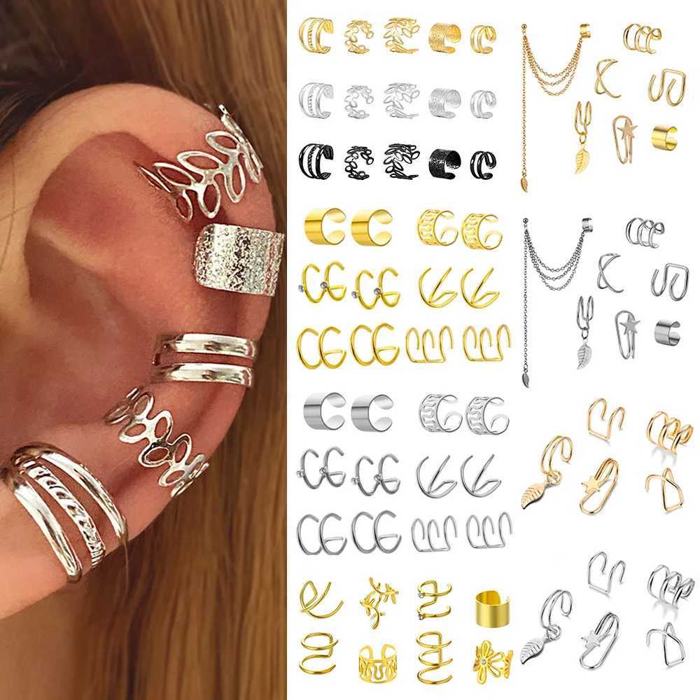 IFKM Womens Solid Color Leaf Clip Earrings Creative Simple C Ear Cuffs Non Perforated Ear Clip Set Trend Jewelry Gifts W241017