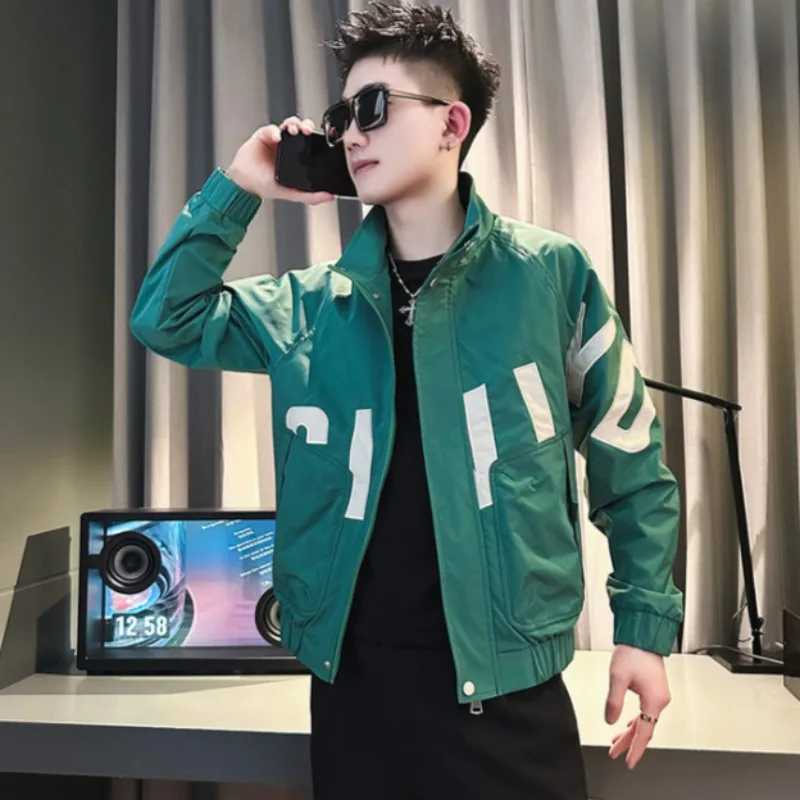 Spring and Autumn Mens Cargo Jackets Zip V Mens Green Y2k Korean Review Many Joker Fashion Clothing Aesthetics M241017