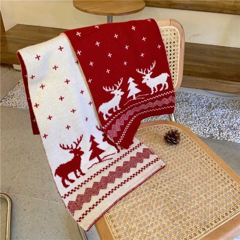 Wen Mens Deer Winter Warm Scarf Double sided Knitted Scarf Fashion Edition Wool Shawl Girl Christmas Gift X2410171