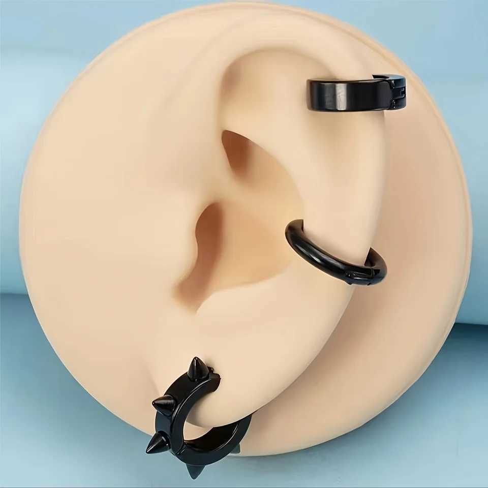 1 pair of stainless steel ear clip earrings suitable for women men non perforated earrings cuffs retro punk earrings W241017