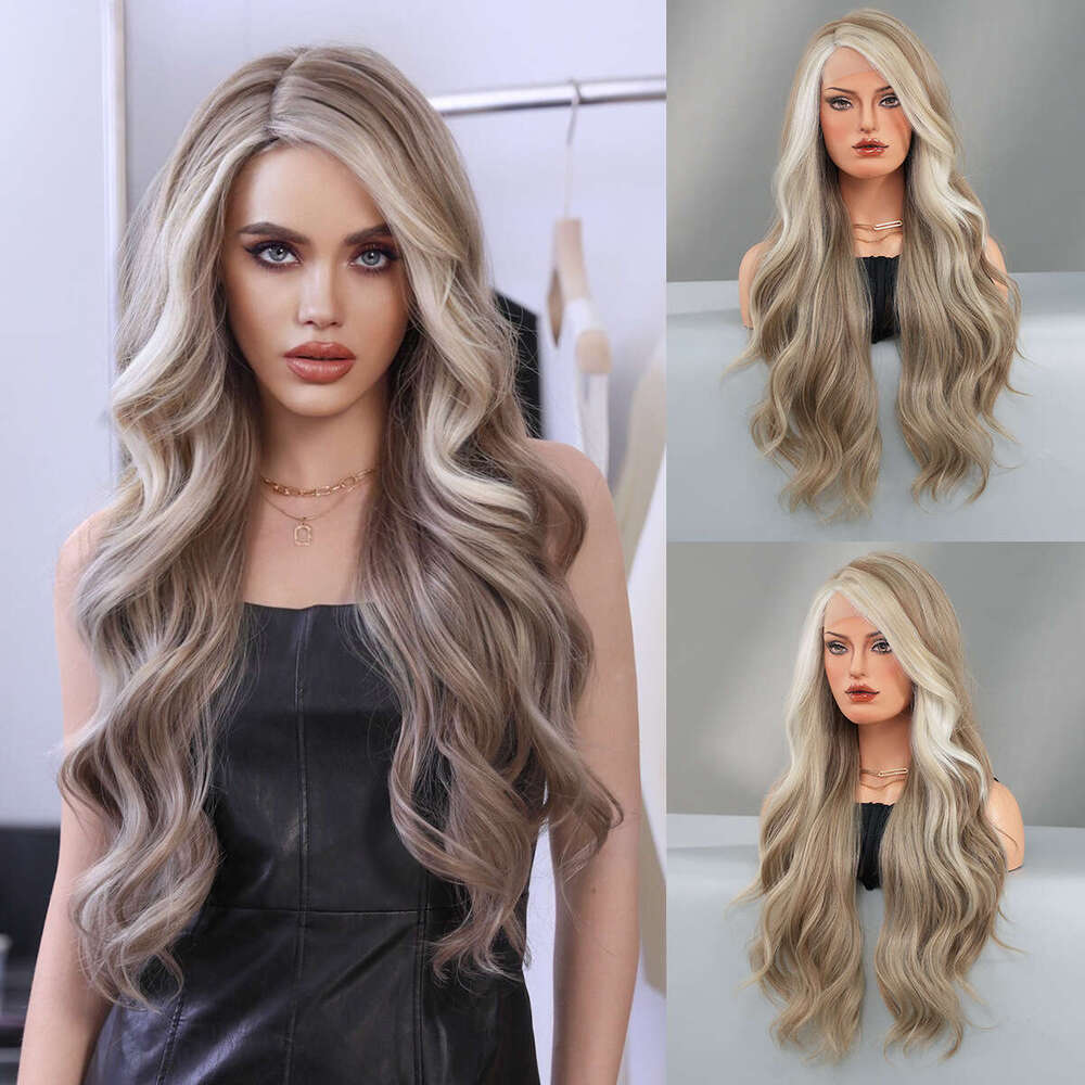 Small T Synthetic Lace Grey And White Wave Wig, Full Head Cover T-Part Lace Wig