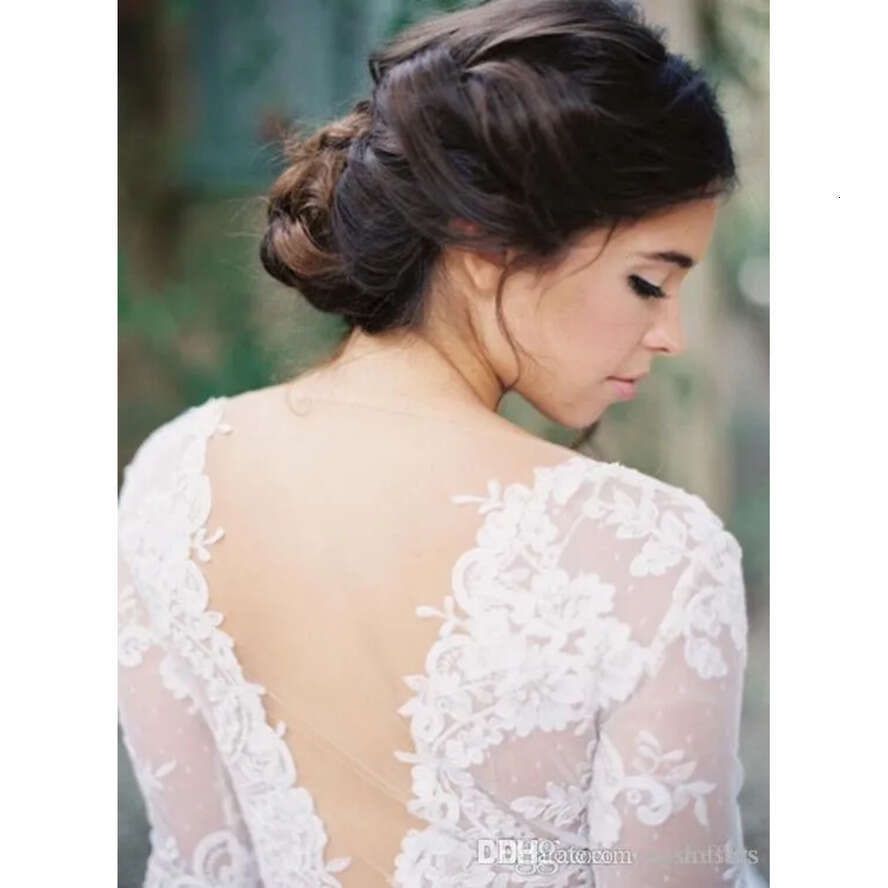 Lace Bohemian Wedding Dress Applique V-Neck 3/4 Long Sleeves Low Back A-E Summer Garden Bridal Gowns Plus Size Cheap