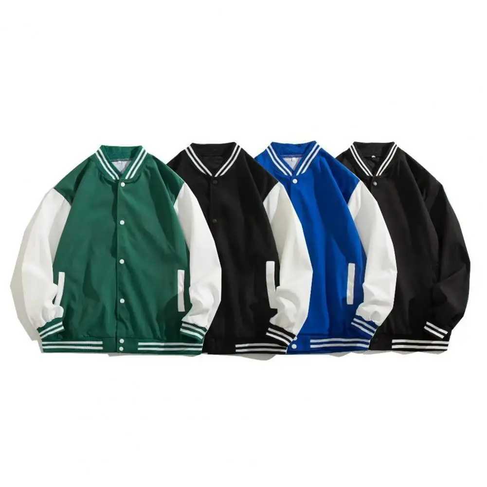 Classic baseball uniform street style baseball jacket fashionable contrasting color jacket with elastic cuffs mens stand up collar M241017