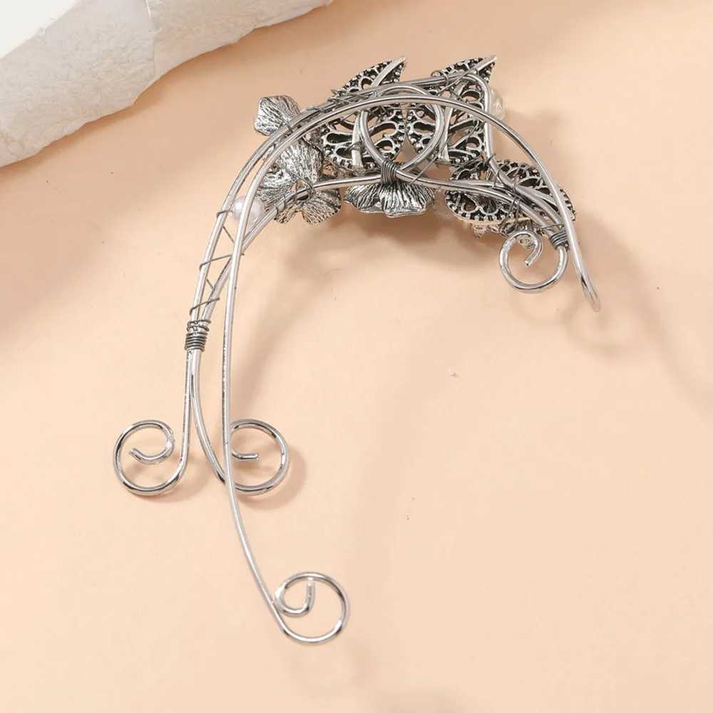 Beautiful and elegant fairy elf earrings with retro leaf flower aluminum wire cuffs womens non perforated clip earrings womens role-playing jewelry W2