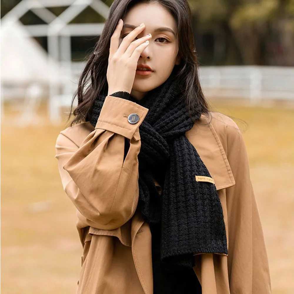 Wool knitted scarf knitted thick scarf outdoor windproof heat-resistant long shawl twill knitted collar couple shawl X241017
