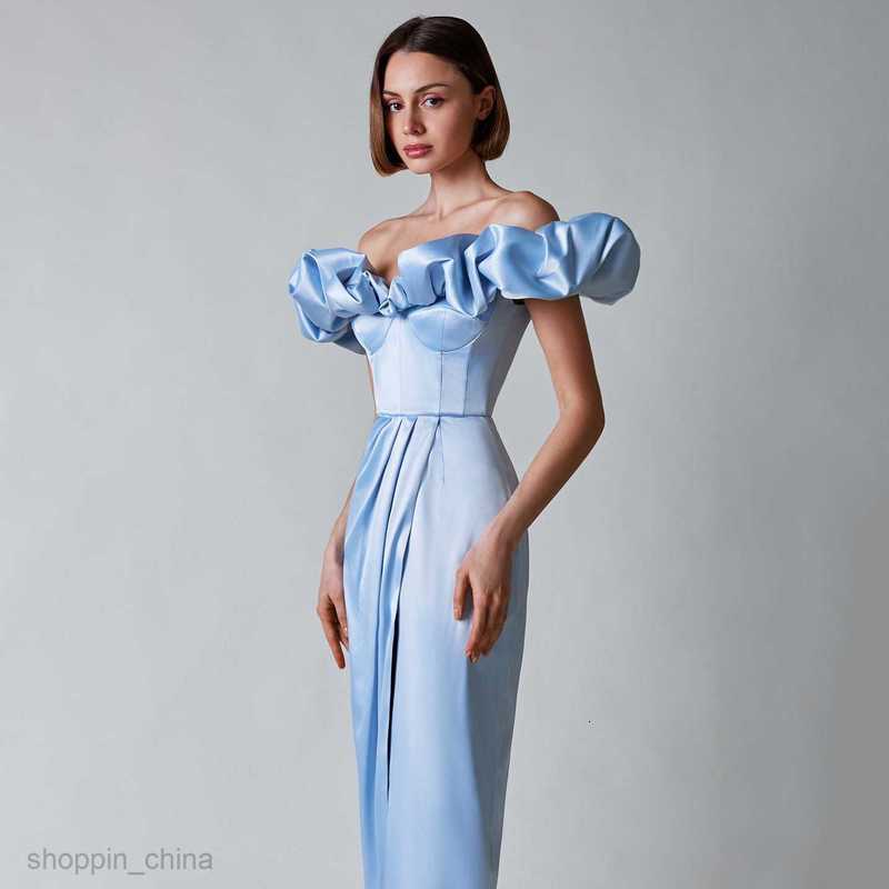 Basic Casual Women Dresses Women's high slit commuting evening dress, one shoulder long dress, strapless ruffled edge dress