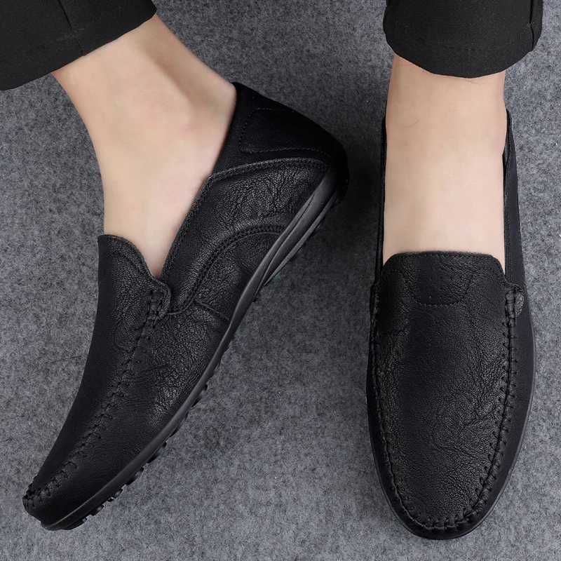 Genuine Leather Men Shoes Casual Formal Man Loafers Luxury Italian Slip Brand Male Boat Size 46 47 Mocassins HomensXJ250118