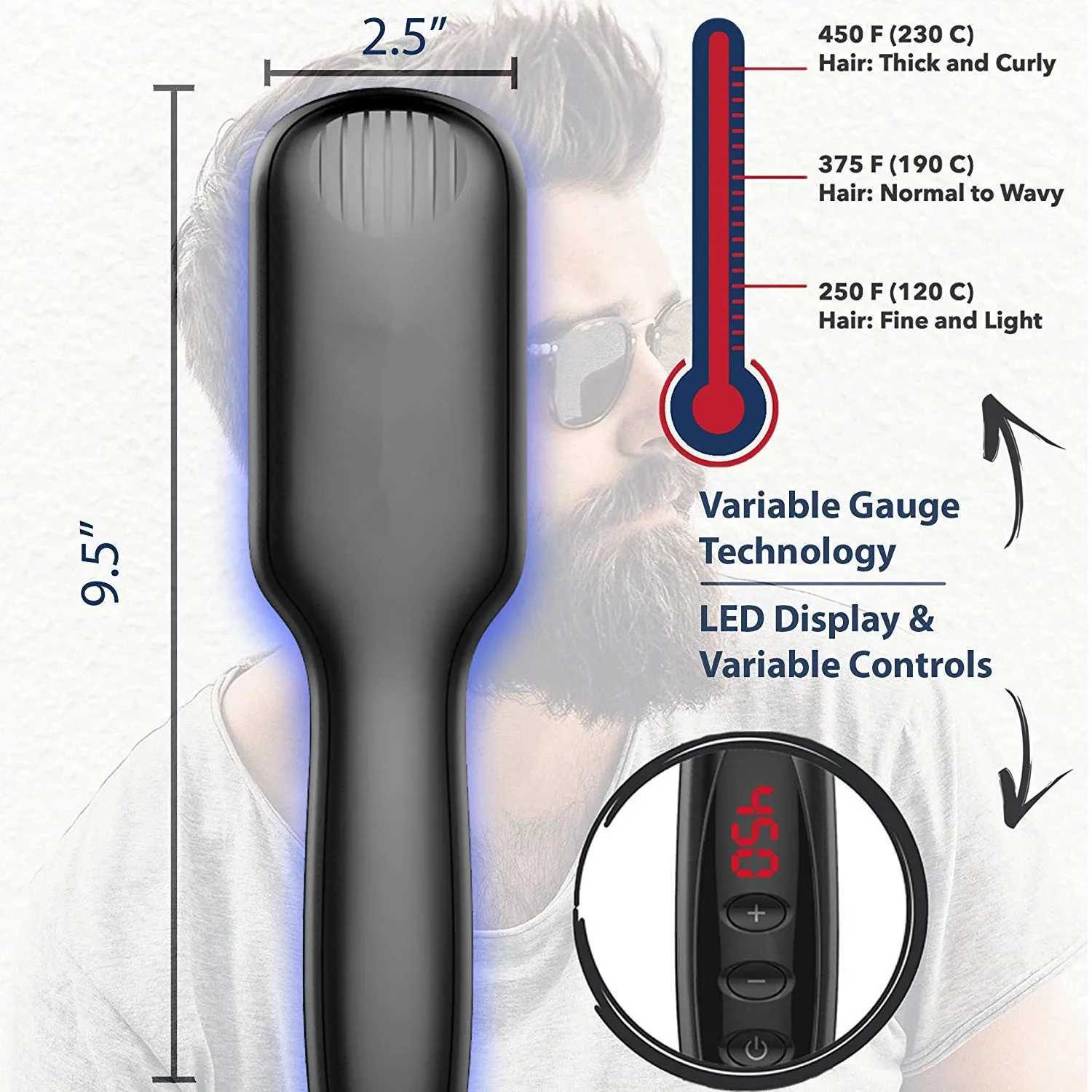 Hair Straightener Hair Beard Straightener Comb Electric Ceramic Straightening Brush Wet Dry Dual Use for Hair MoustacheXJ241016