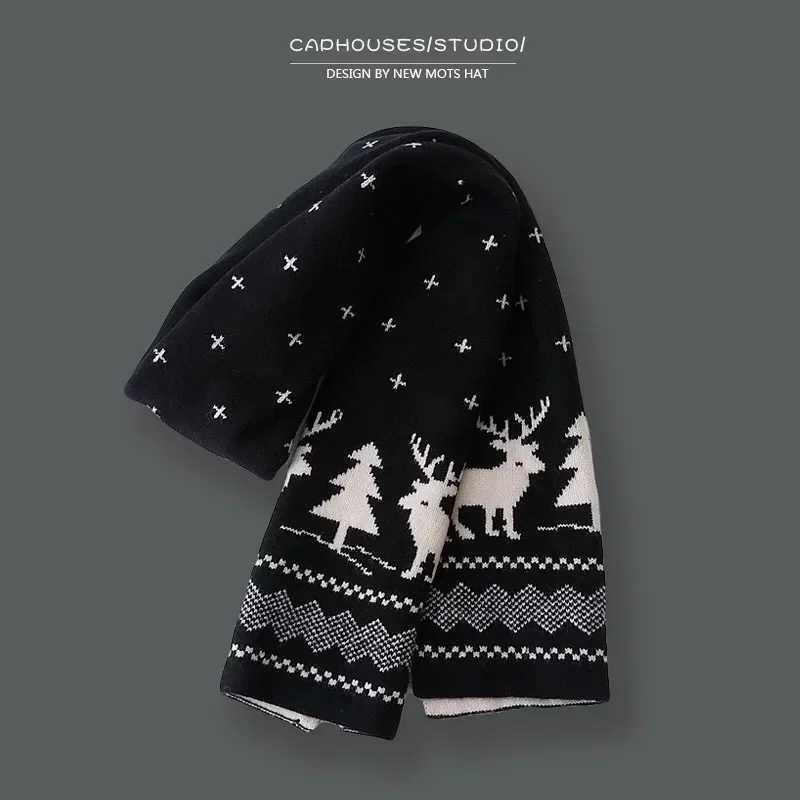 Christmas Gift Red Deer Scarf Text Versatile Autumn/Winter Warm Extended Edition Student Cute Skin Friendly Scarf X241017