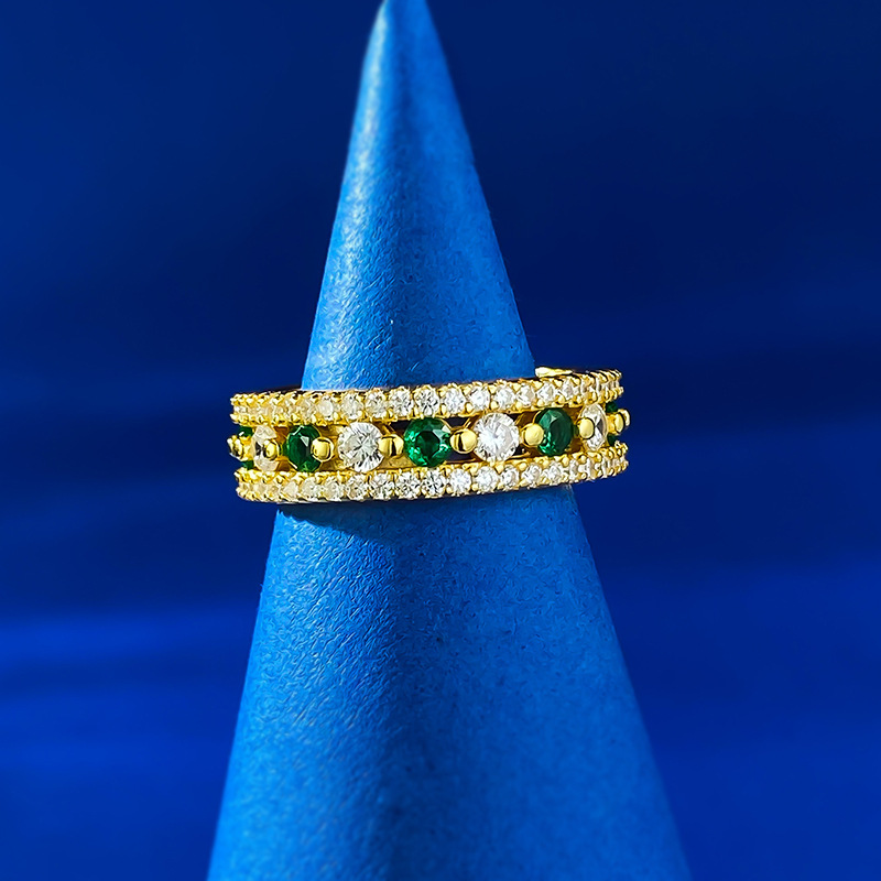 Sterg Sier Emerald Moissanite Engagement Ring| Real Dia Eternity Band